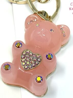 Betsey Johnson Gummy Bear Key Fob Backpack Bag Charm Pink Gold Tone Crystals NWT